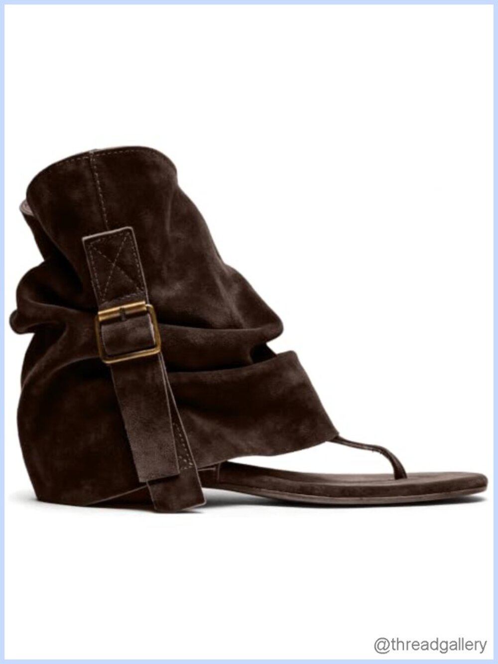 Women's Suede Flat Thong Sandals Slouchy Buckle Strap Gladiator Round Open Toe